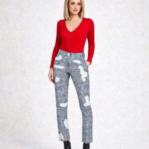 Insight Gray Straight Leg Pants Distressed Design